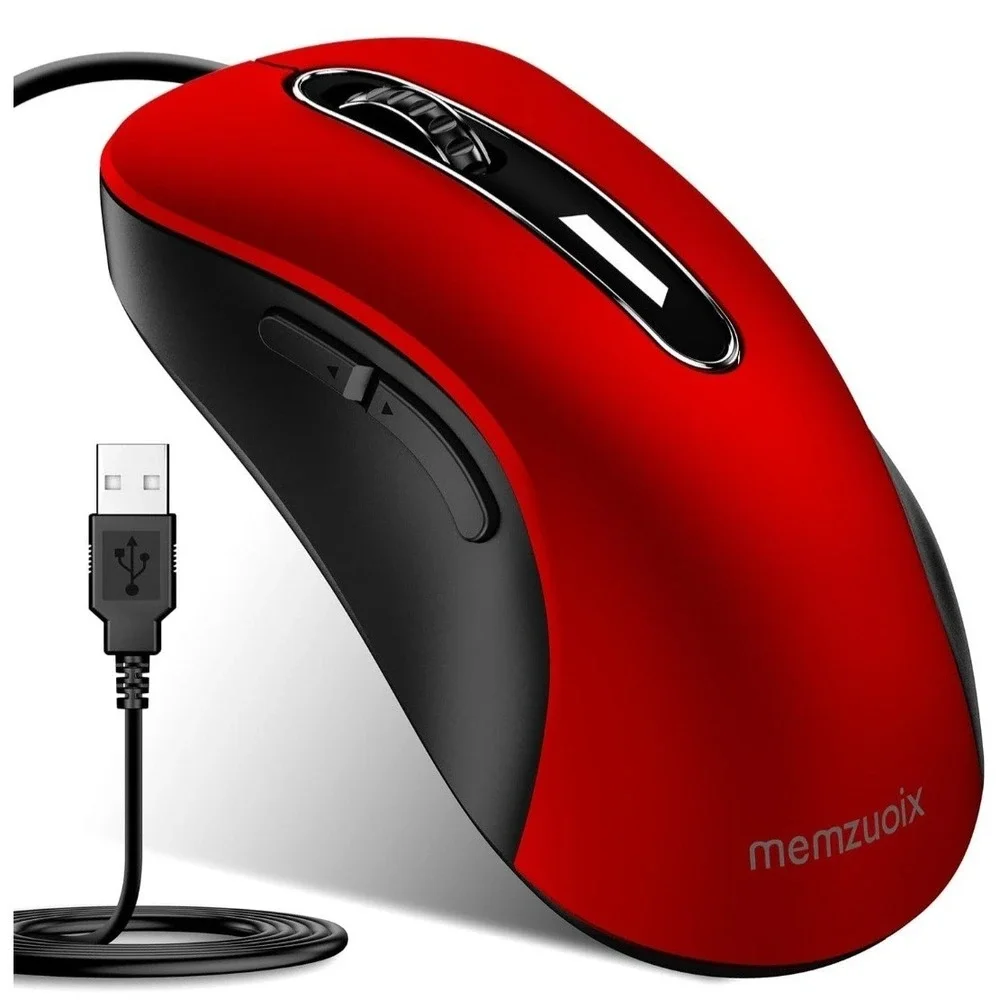 memzuoix Wired Mouse, USB Computer Mouse 1400 DPI Mobile Optical Red